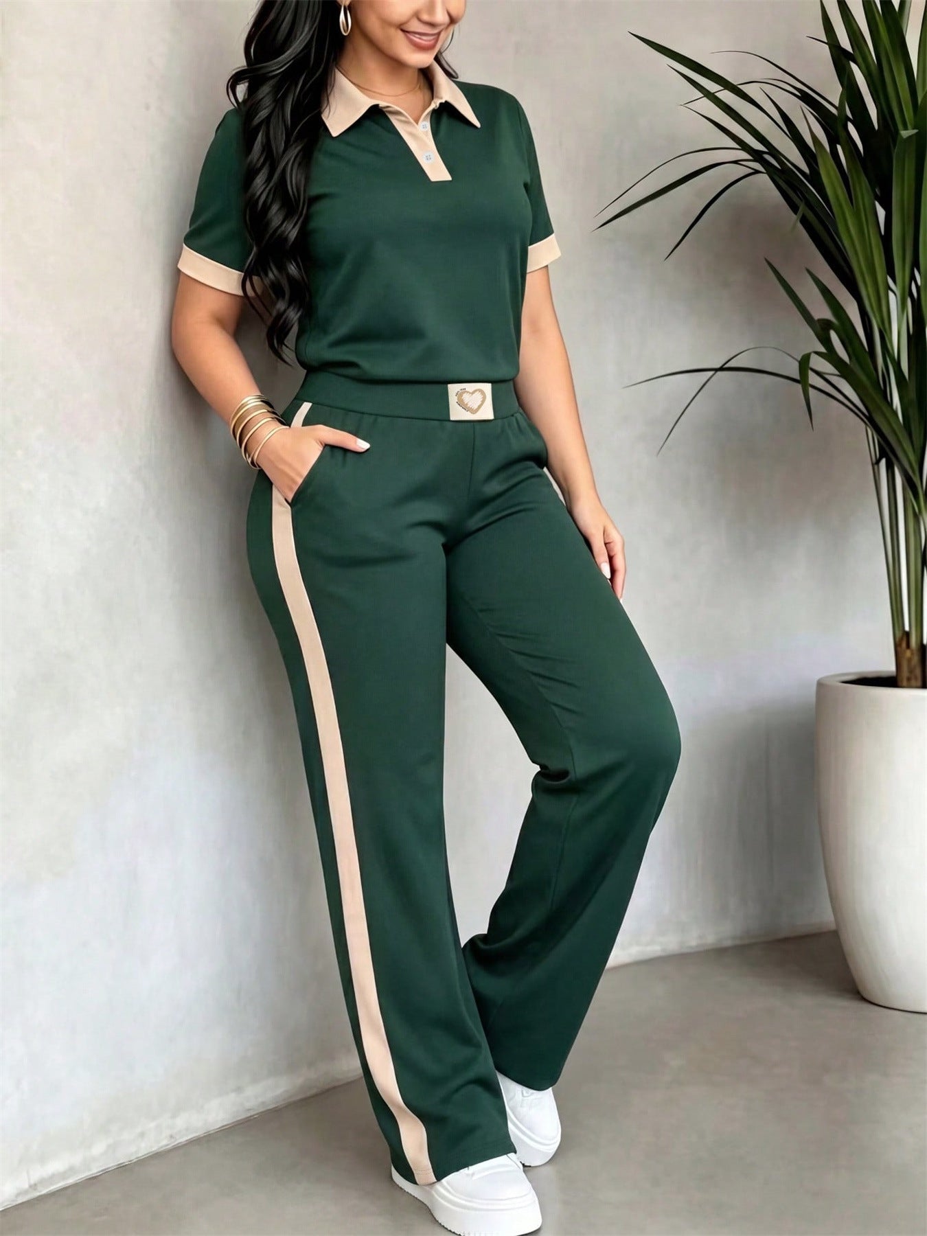 Short-Sleeve Shirt & Pants Two-Piece Set for Spring/Summer Casual