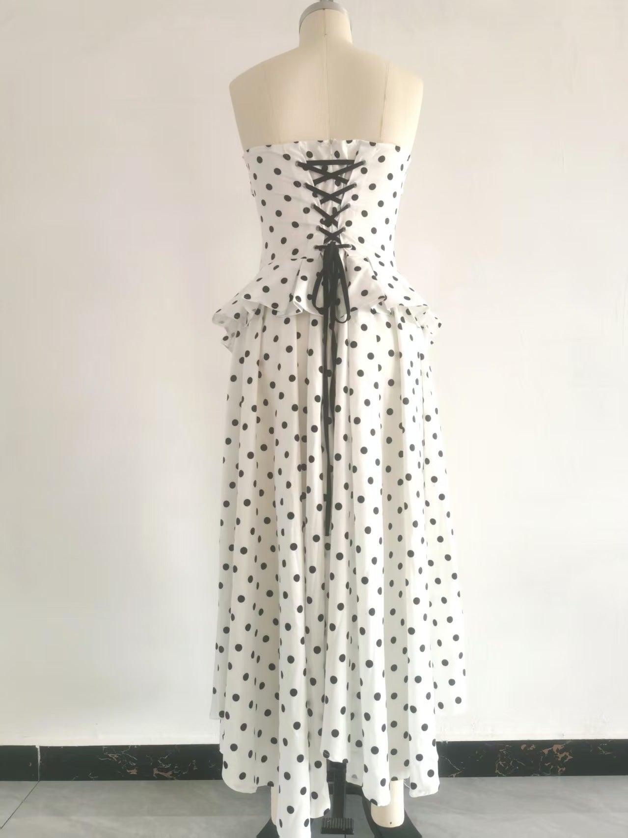 Plus Size Polka-Dot Slim-Waist Slim-Fit Maxi Dress for Summer