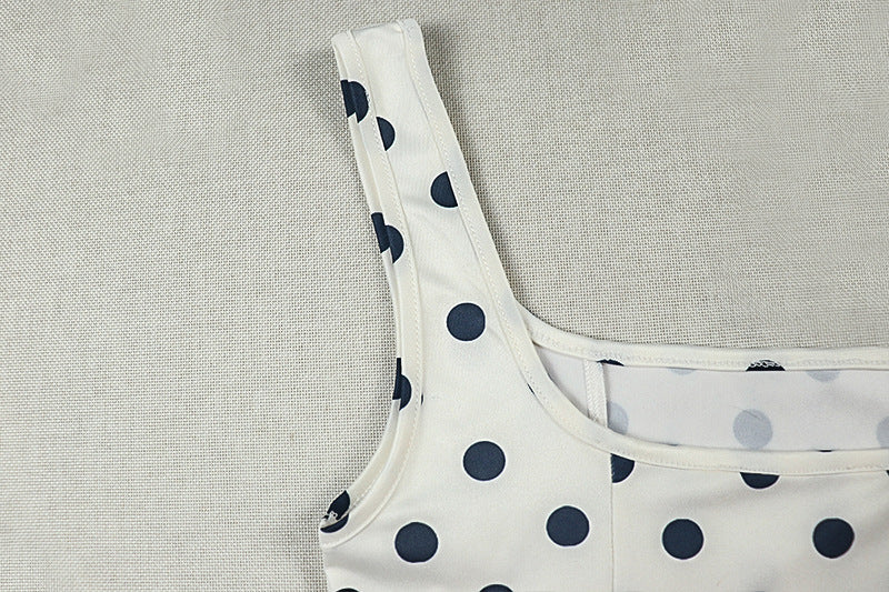 Polka Dot Round Neck Sleeveless A-Line Strap Dress for Casual Wear