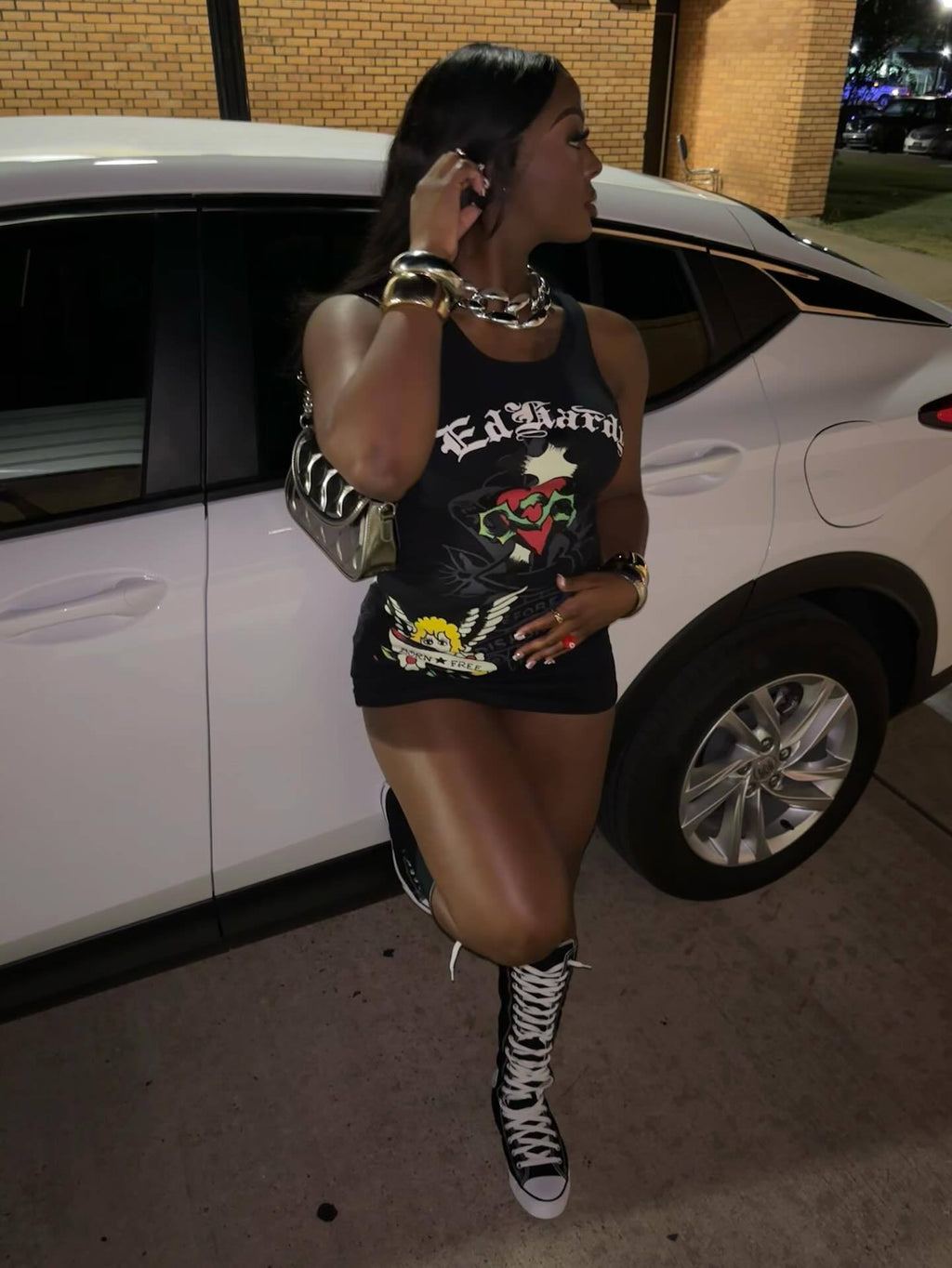 Printed Sleeveless Bodycon Tank Dress for Clubwear