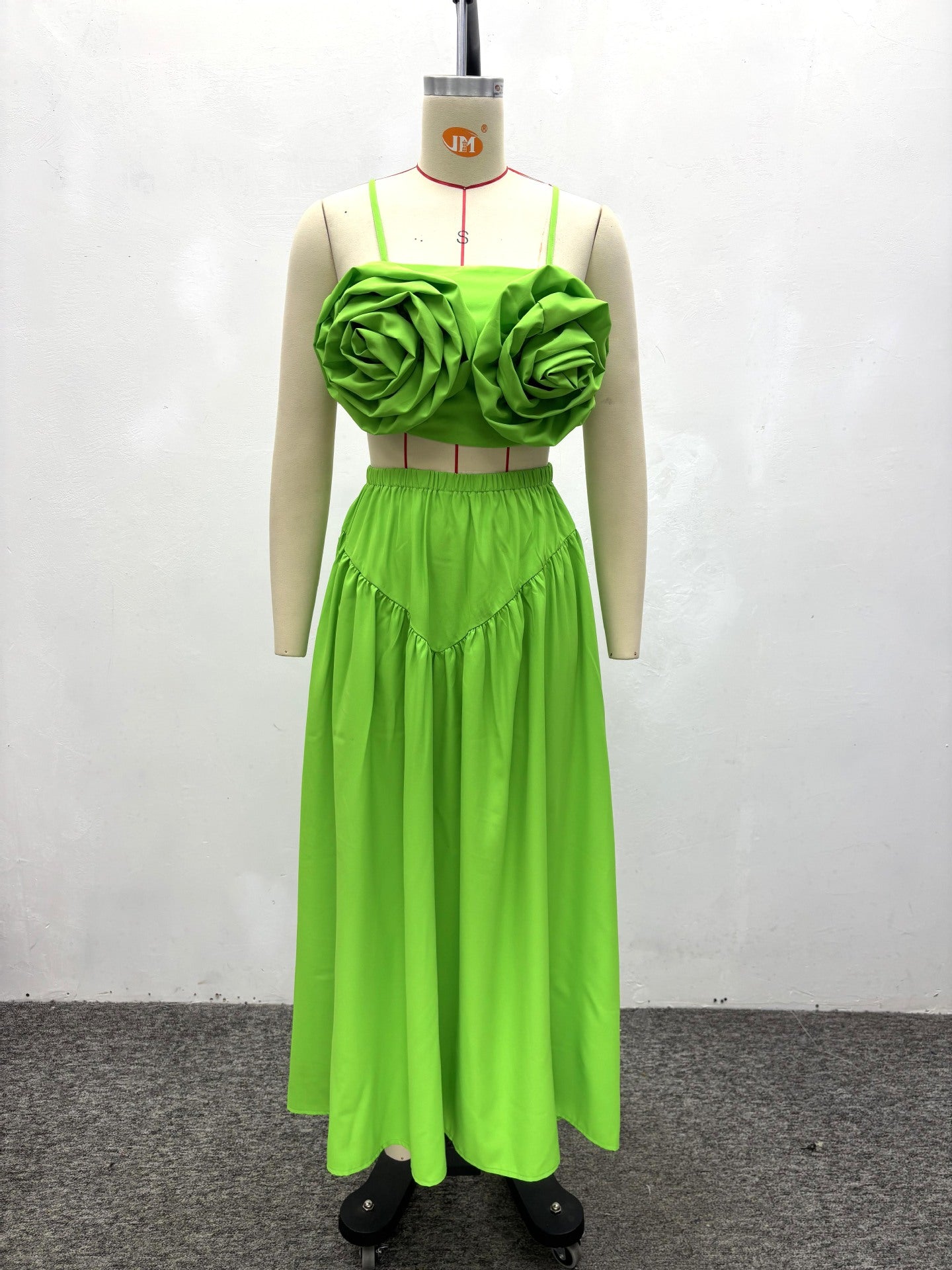 African Green Strapless Floral Crop Top & Skirt Set for Summer Events