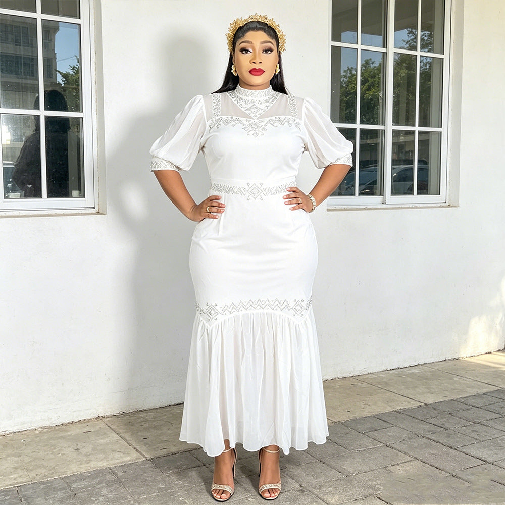 Plus Size Chiffon Patchwork African Maxi Dress for Spring & Summer Events