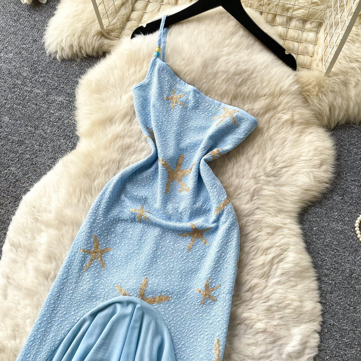 Slash Shoulder Spaghetti Strap Gradient Irregular Mermaid Hem Dress for Summer Holidays