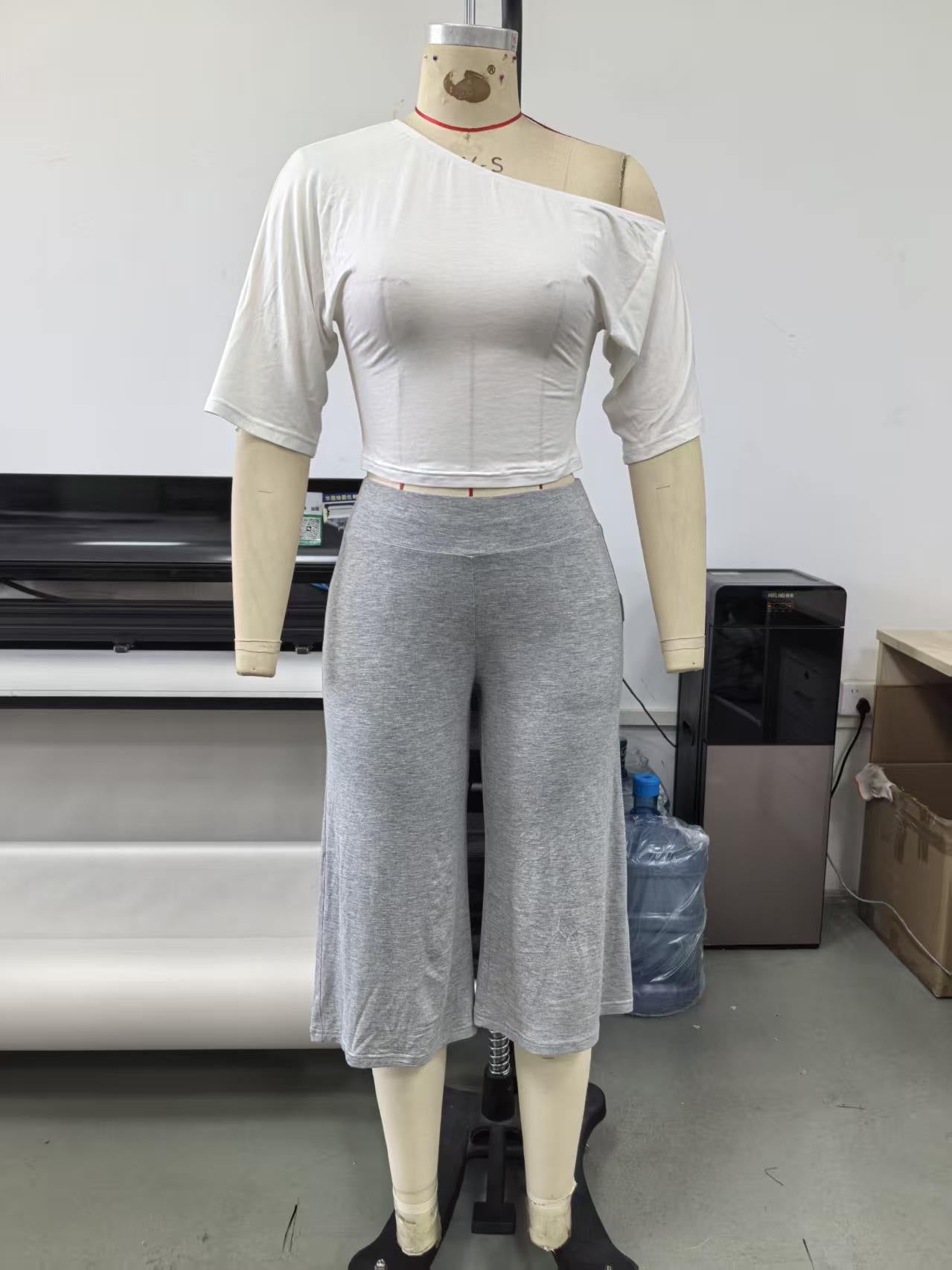 Solid T-Shirt & Wide-Leg Pants Two-Piece Set for Spring & Summer Casual