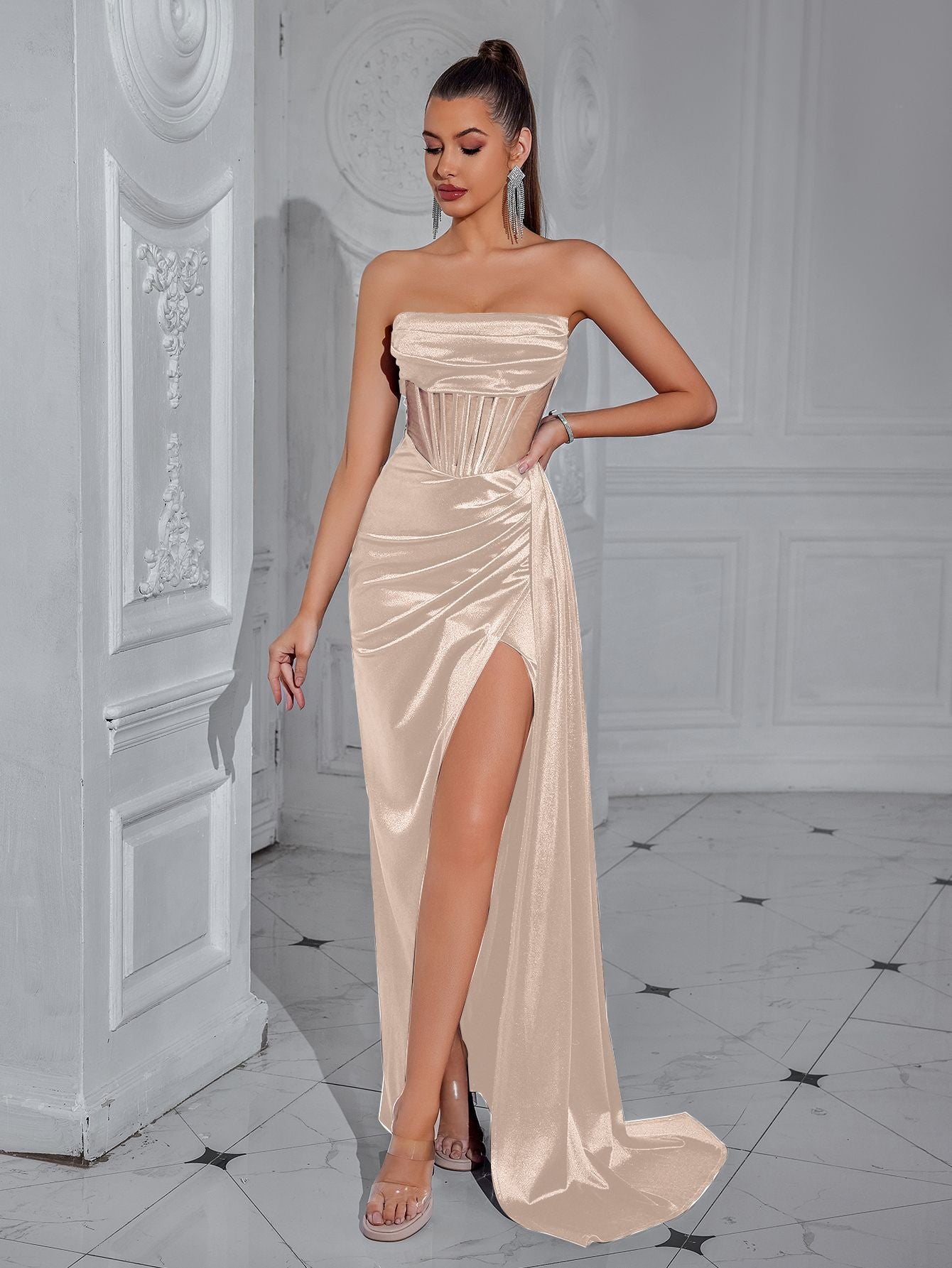 Stretch Satin Evening Dress for Summer Formal Events