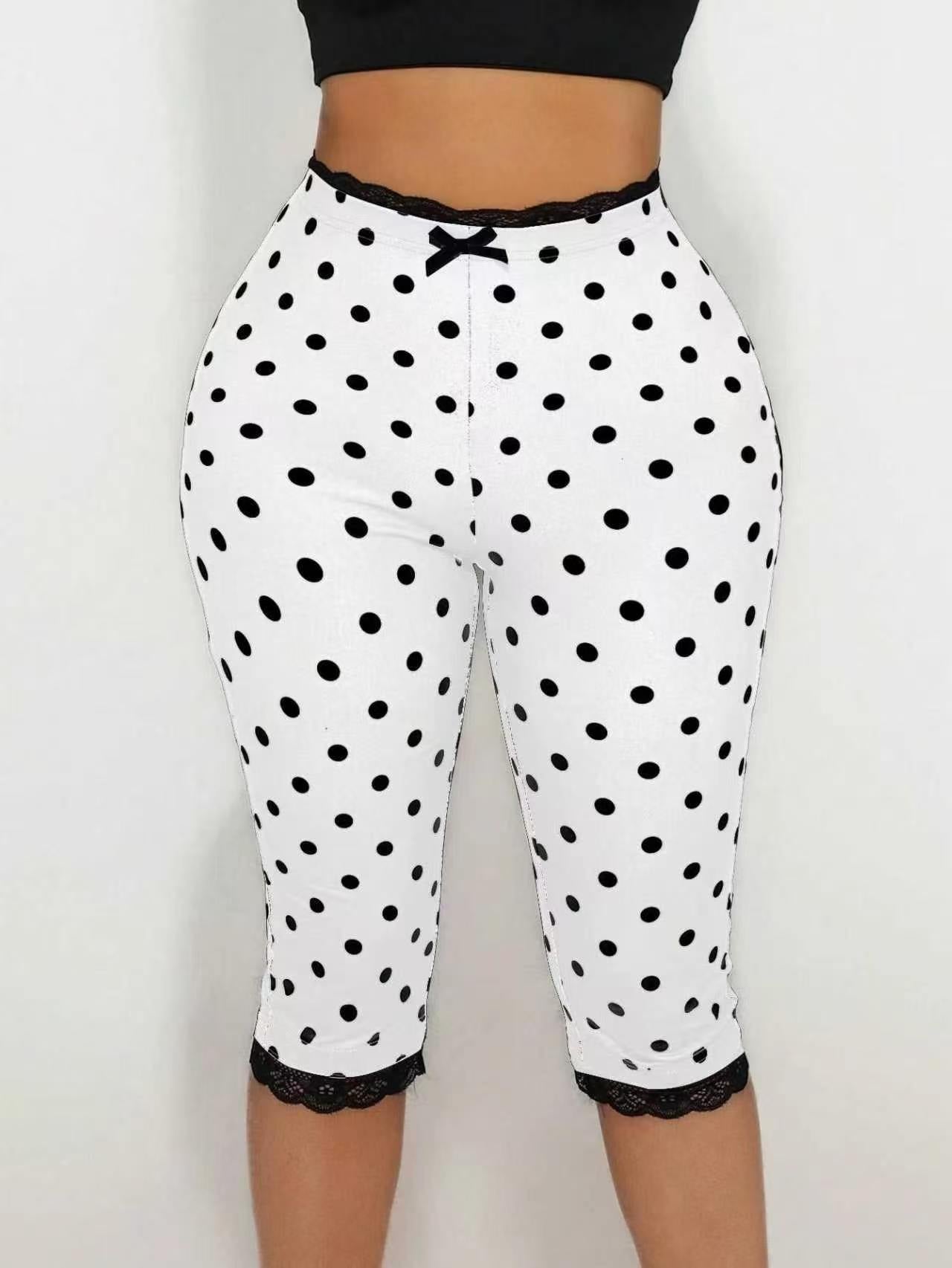Polka Dot Print Lace Cropped Pants for Casual Wear