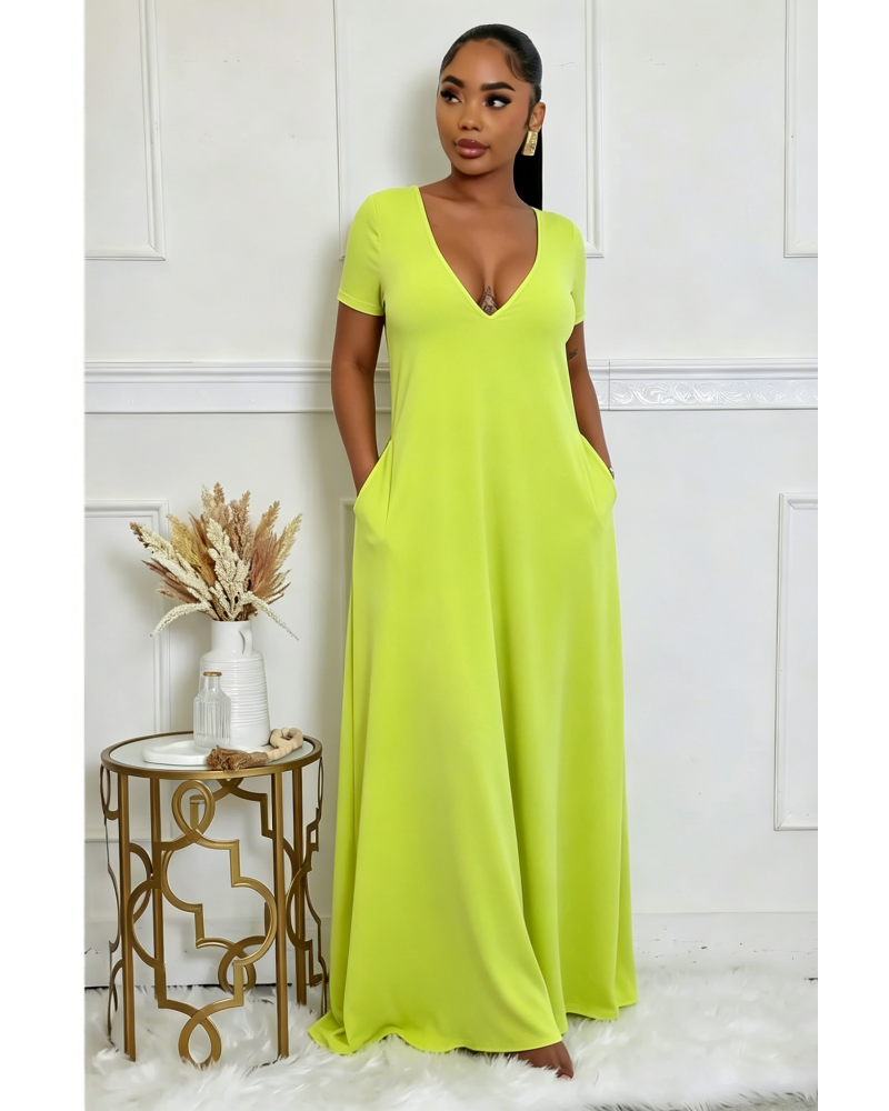 Crimson Ease V-Neck Maxi Dress
