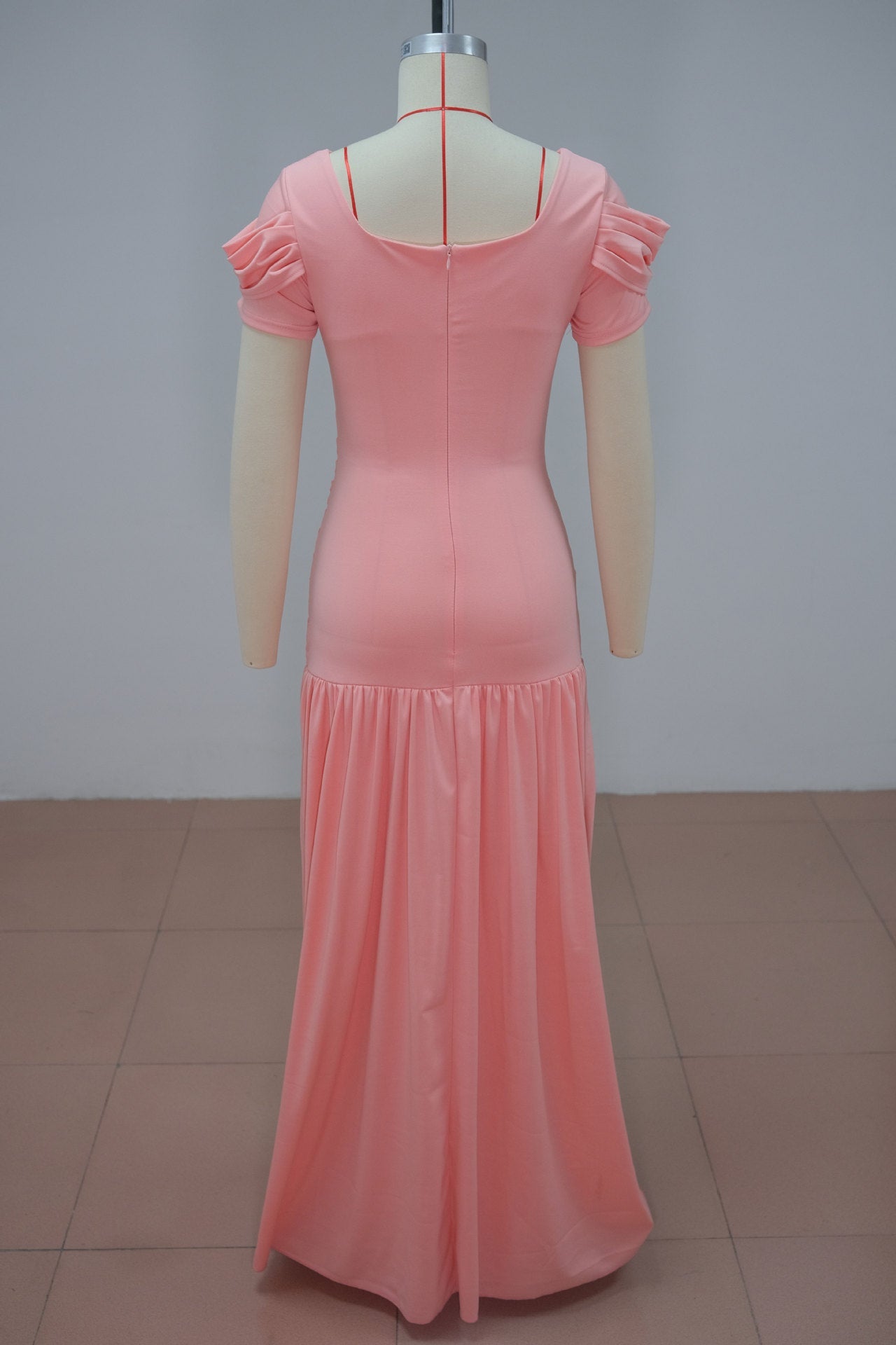 Solid Ruched Flare Maxi Dress for Autumn