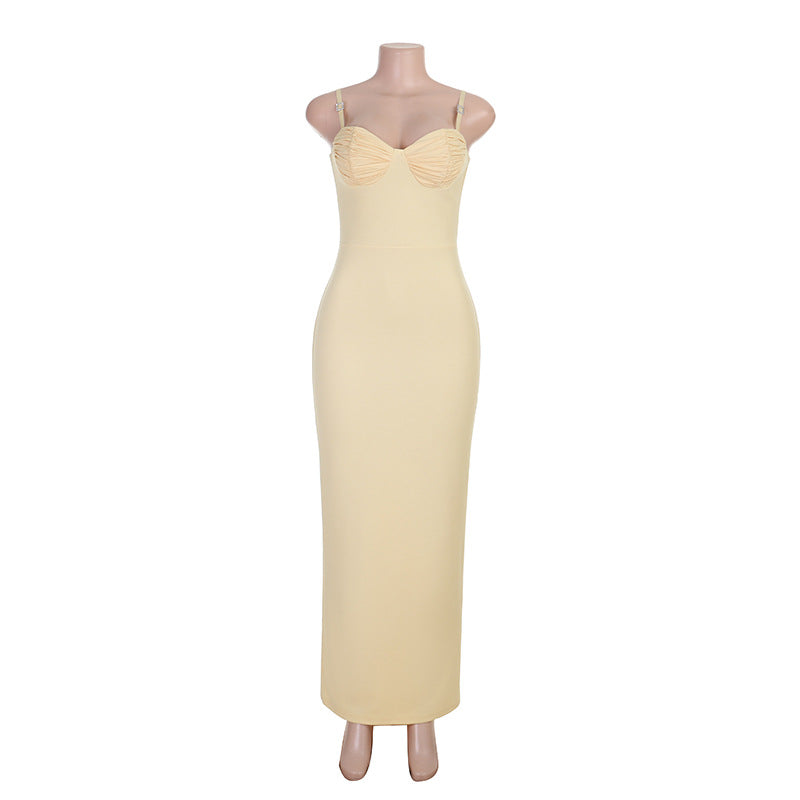 Strap Low Back Slit Dress for Evening Wear