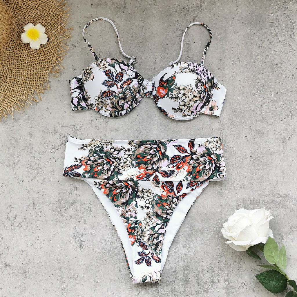Printed Strapless Two-Piece Bikini Swimsuit for Beachwear