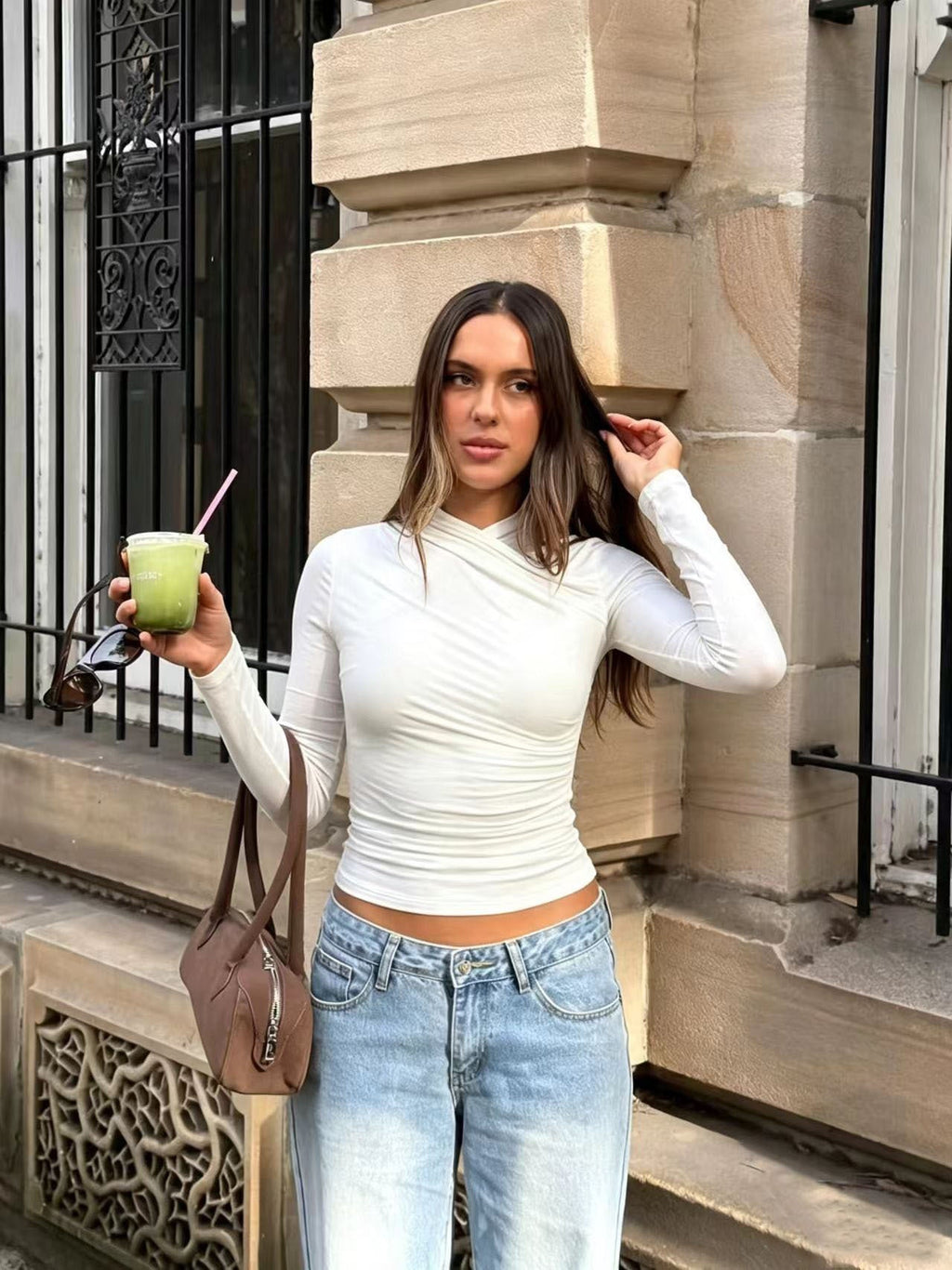 Cross-Pleated T-Shirt Top for Casual Wear