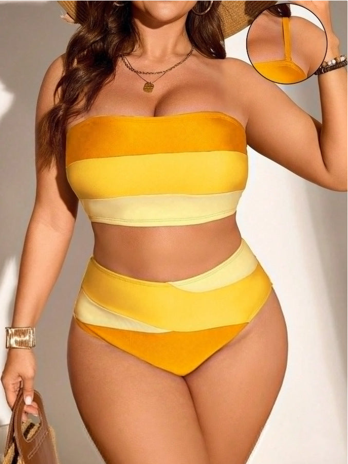 Plus Size Multicolor Patchwork Two-Piece Swimsuit for Beachwear