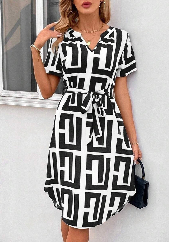 Striped V-Neck Short Sleeve Dress for Summer Casual
