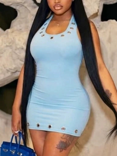 Stretch Halter Neck Backless Bodycon Dress for Party Wear