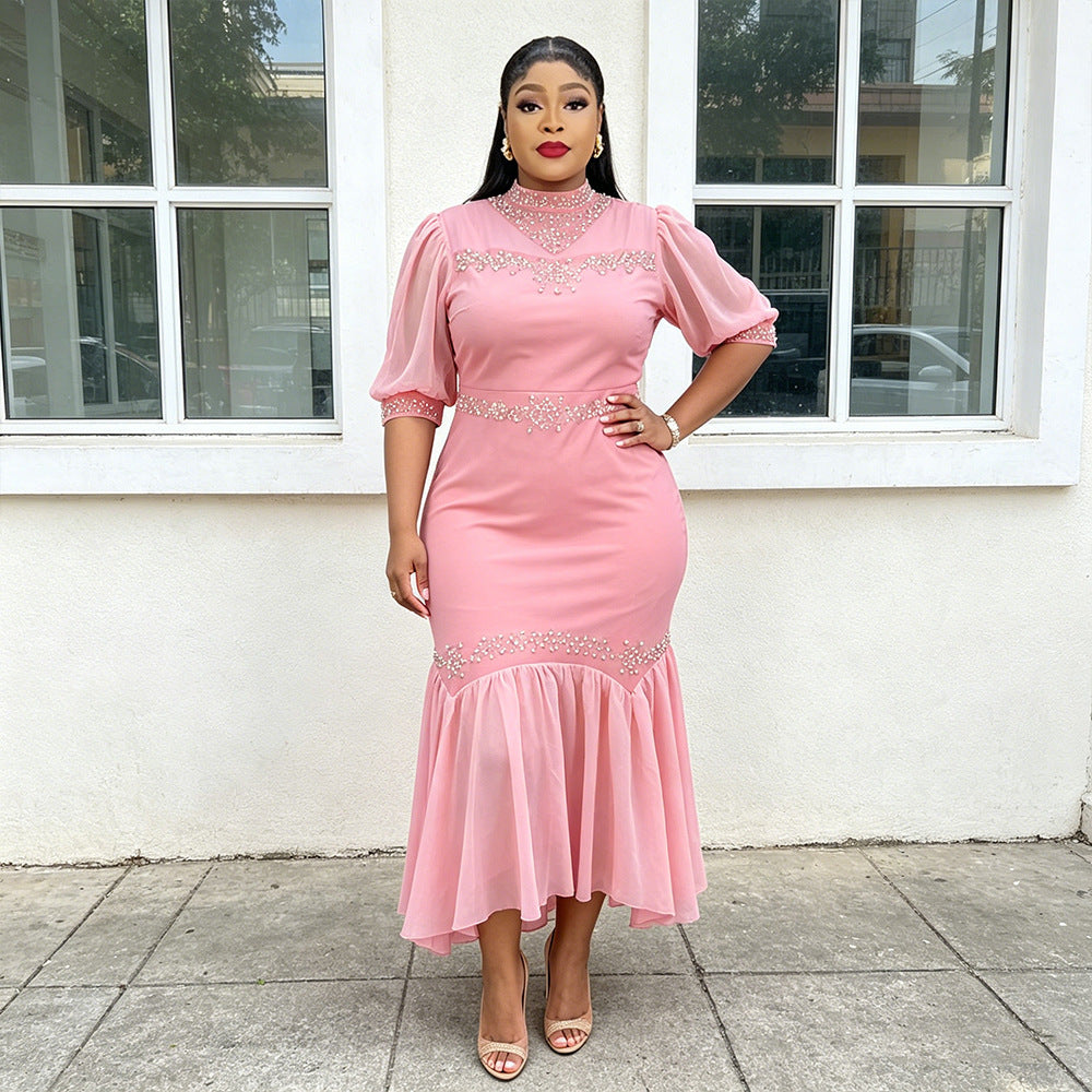 Plus Size Chiffon Patchwork African Maxi Dress for Spring & Summer Events