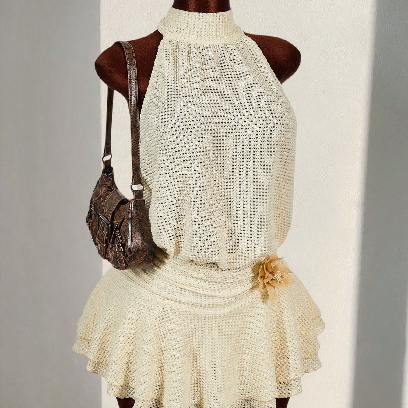 Floral Backless Lace-Up Tiered Dress for Holiday Parties