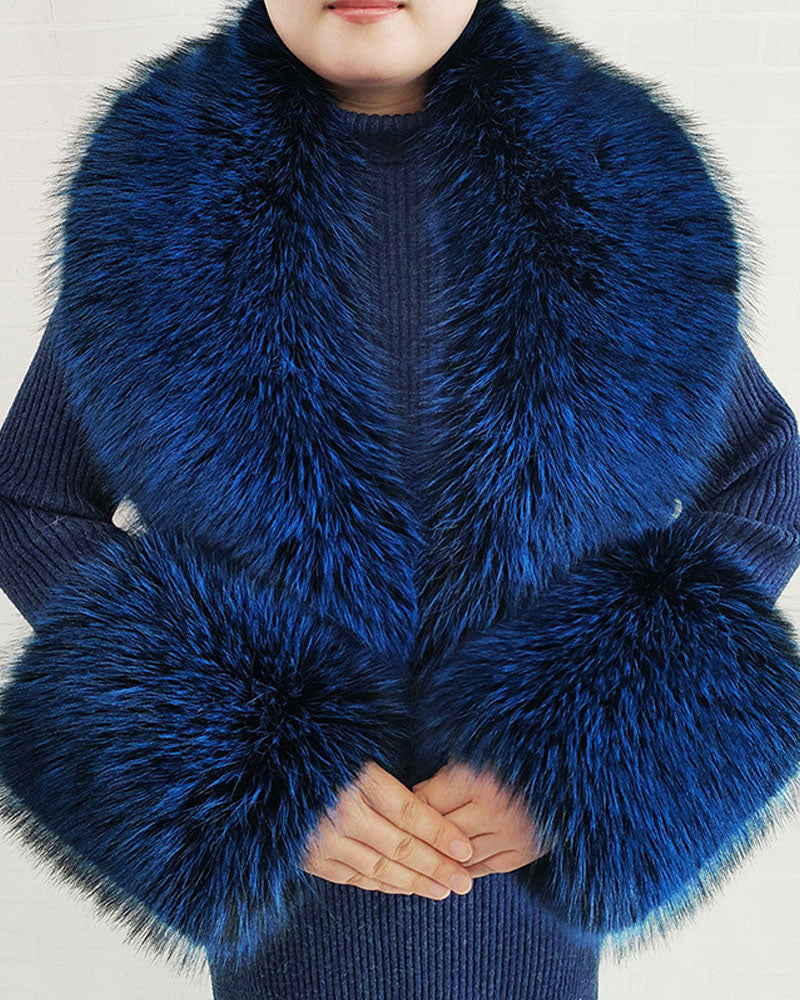 Faux Fur Scarf & Cuff Set Blue