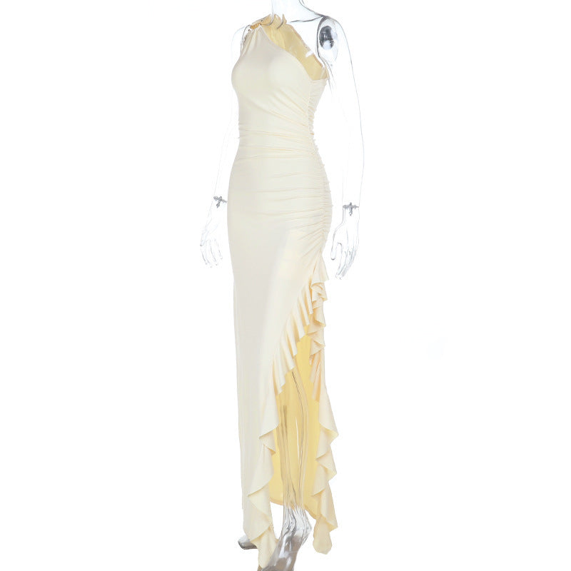 Slash Shoulder Slit Bodycon Dress for Summer Parties