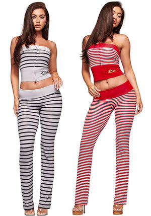 Striped Printed Stretchy Strapless Tank Top & Long Pants Set for Clubwear