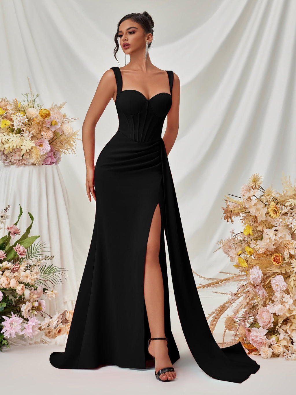 Slit Spaghetti Strap Bodycon Maxi Dress for Clubwear