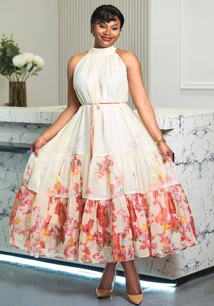 Floral Halter Neck Sleeveless Maxi Dress for Spring & Summer Holidays