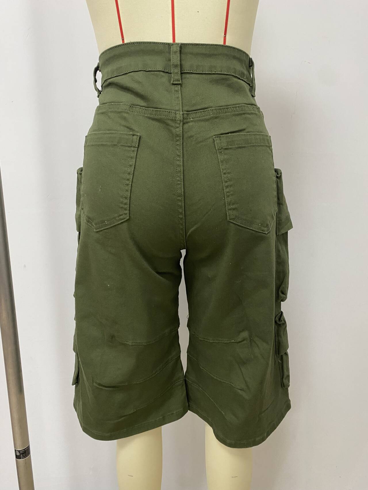 Military Green Wide-Leg Cargo Shorts for Summer Streetwear