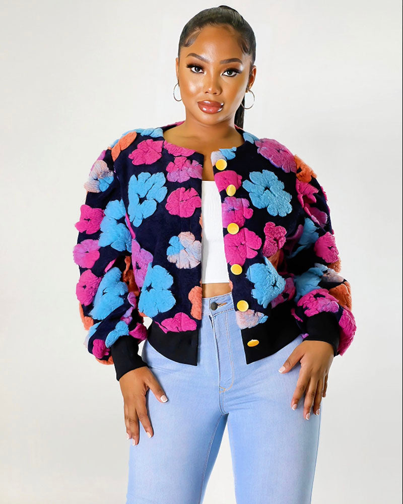 KEEP IT POSH BOMBER JACKET【On Sale】 Pink-Orange-Flower