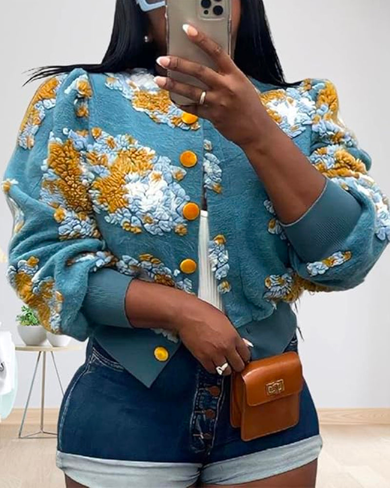 KEEP IT POSH BOMBER JACKET【On Sale】 LightBlueFlower