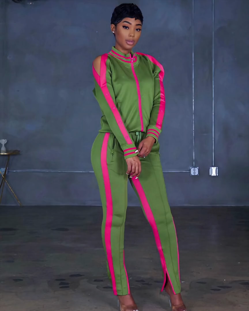 SHE GOT GAME Track Jogger Set Olive Pink