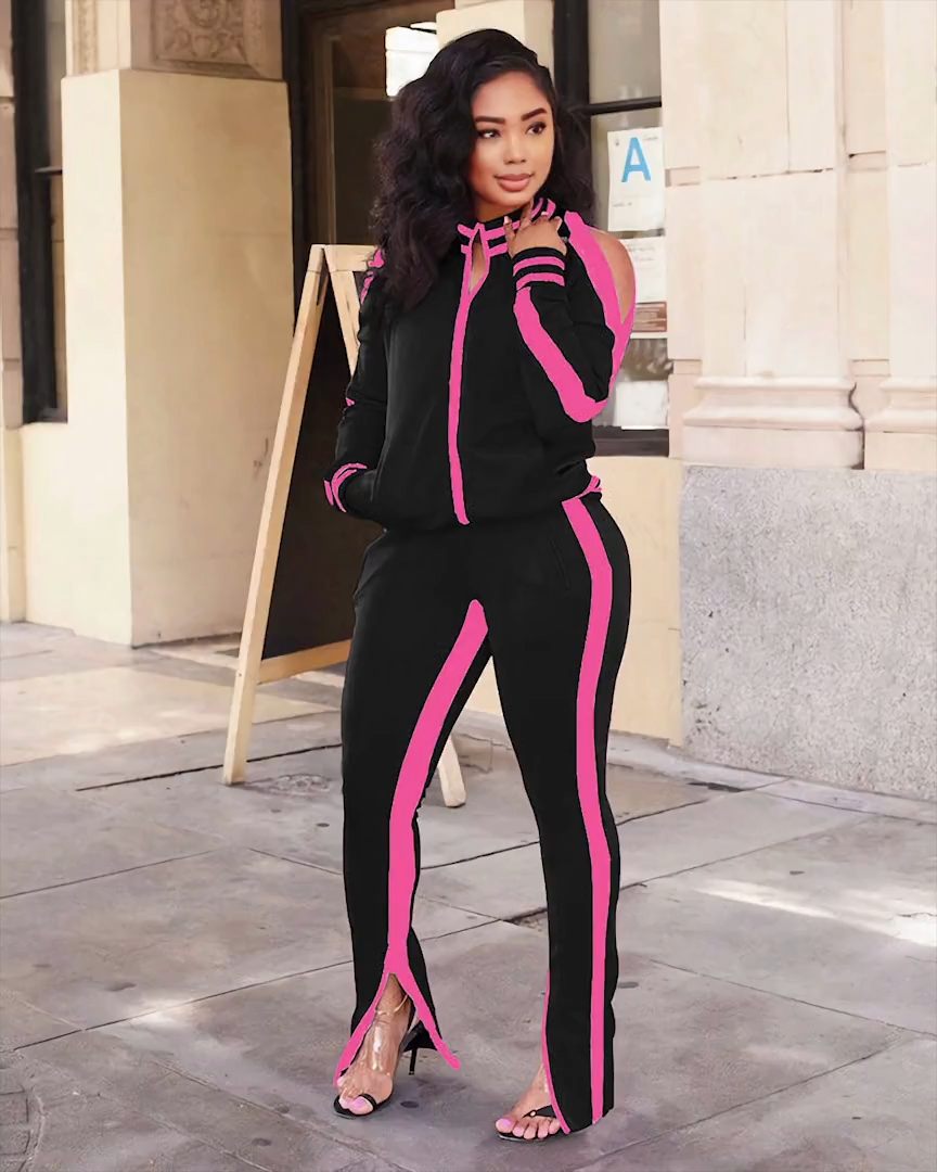 SHE GOT GAME Track Jogger Set Black Pink