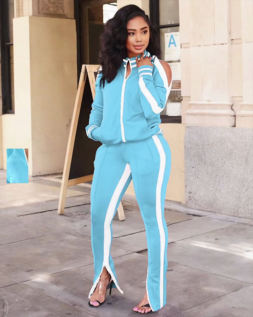 SHE GOT GAME Track Jogger Set Light Blue White