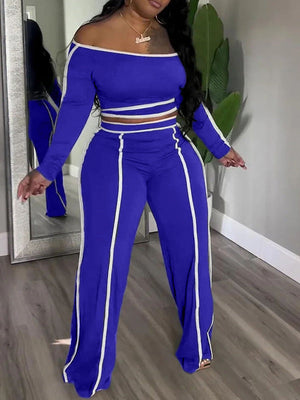 Ensemble haut et pantalon à épaules dénudées avec passepoil Indiebeautie