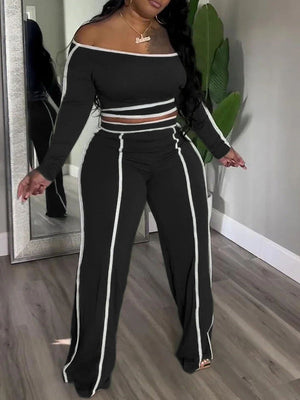 Ensemble haut et pantalon à épaules dénudées avec passepoil Indiebeautie