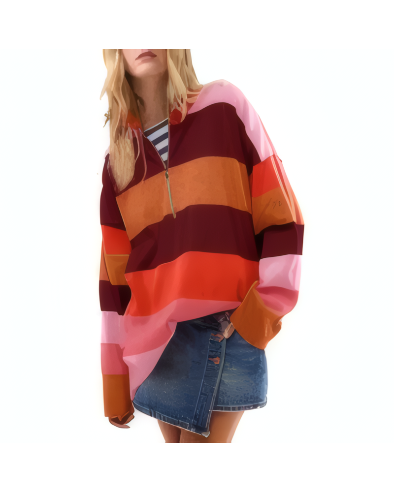 Color Block Half Zip Long Sleeve Sweater