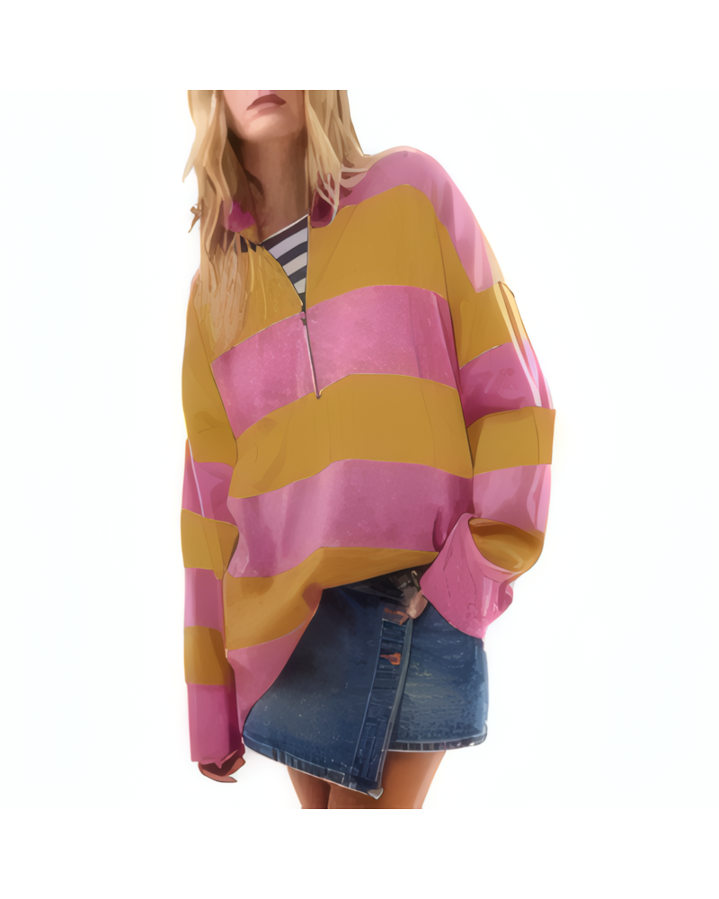 Color Block Half Zip Long Sleeve Sweater