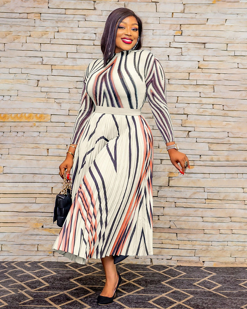 wave stripe print maxi dress White