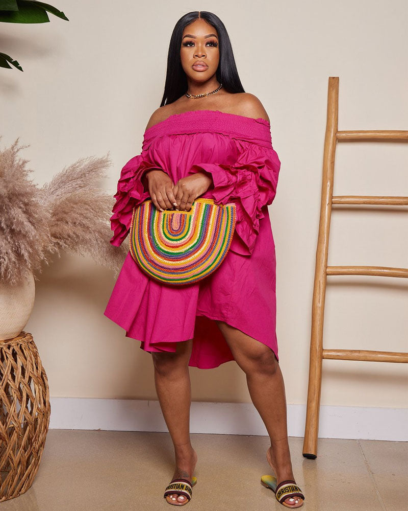 Priya Babe Off Shoulder Dress Magenta