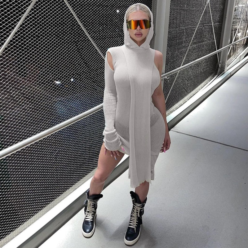 Asymmetric Skinny Hooded Dress