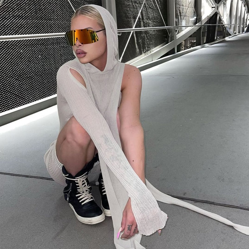 Asymmetric Skinny Hooded Dress