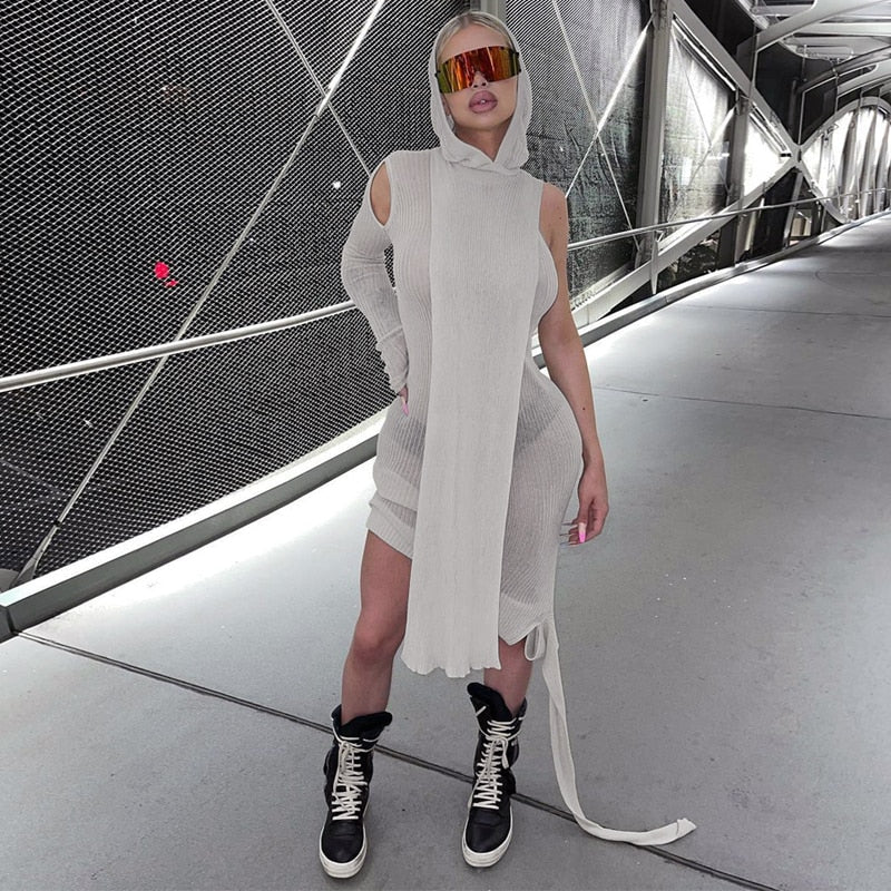 Asymmetric Skinny Hooded Dress