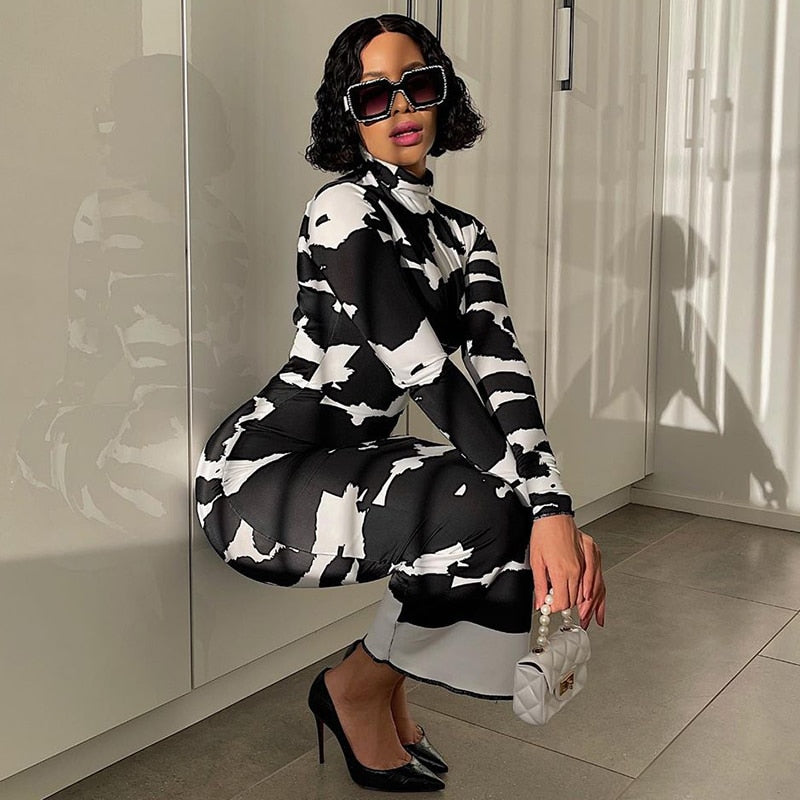 Cow Turtleneck Long Dress