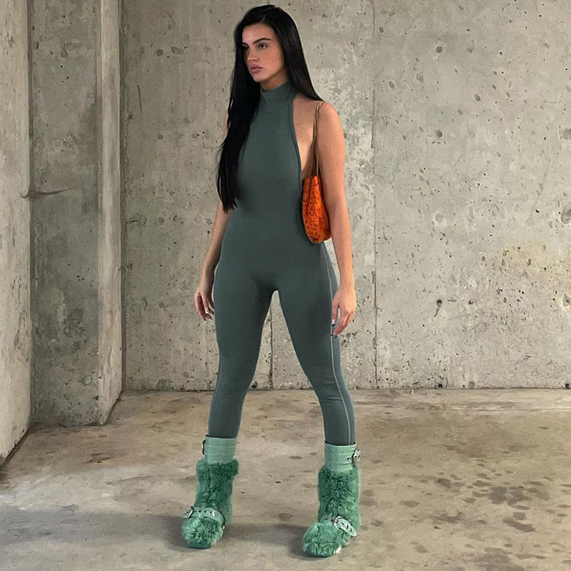 Solid Open Back Jumpsuit