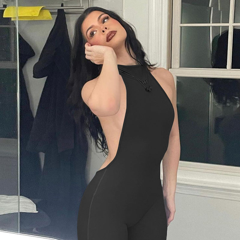 Solid Open Back Jumpsuit