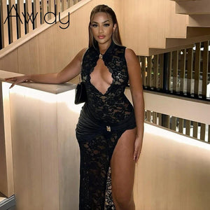 Full Lace Slit Maxi Dress