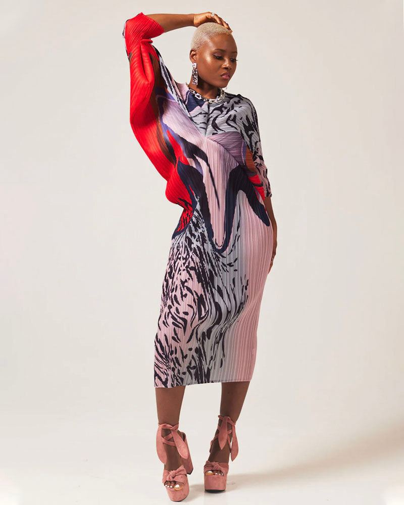 SADE Accordion MIDI DRESS Sade Pinkwhite FreeSize