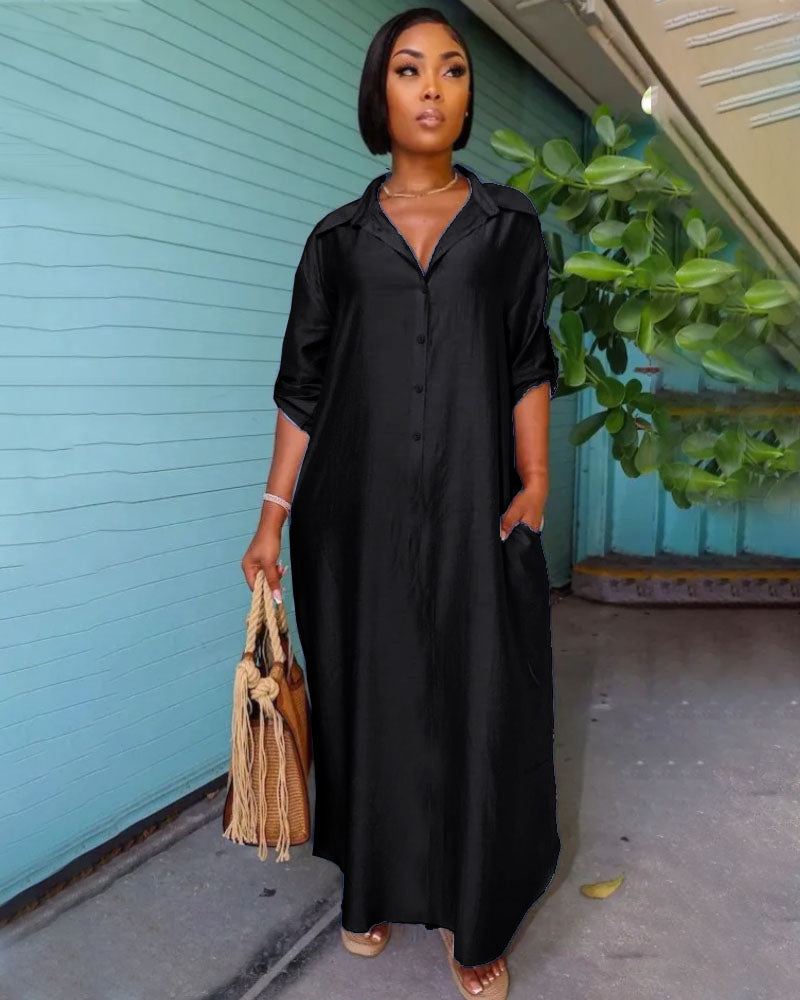 Side Slits Maxi Denim Dress Black-Denim