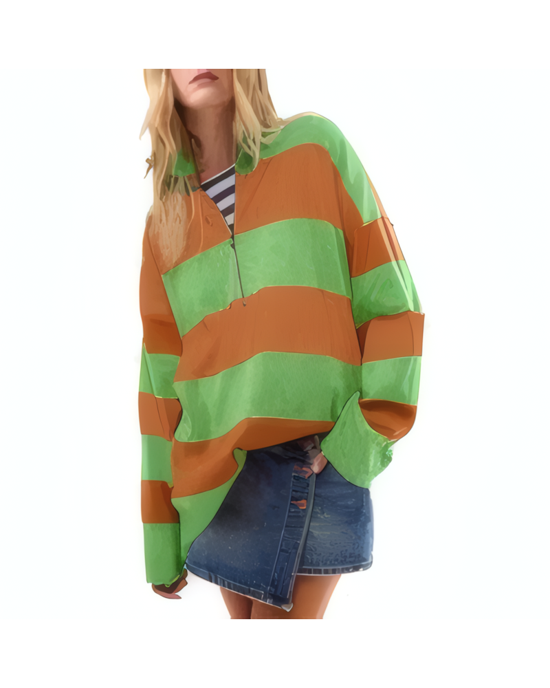 Color Block Half Zip Long Sleeve Sweater